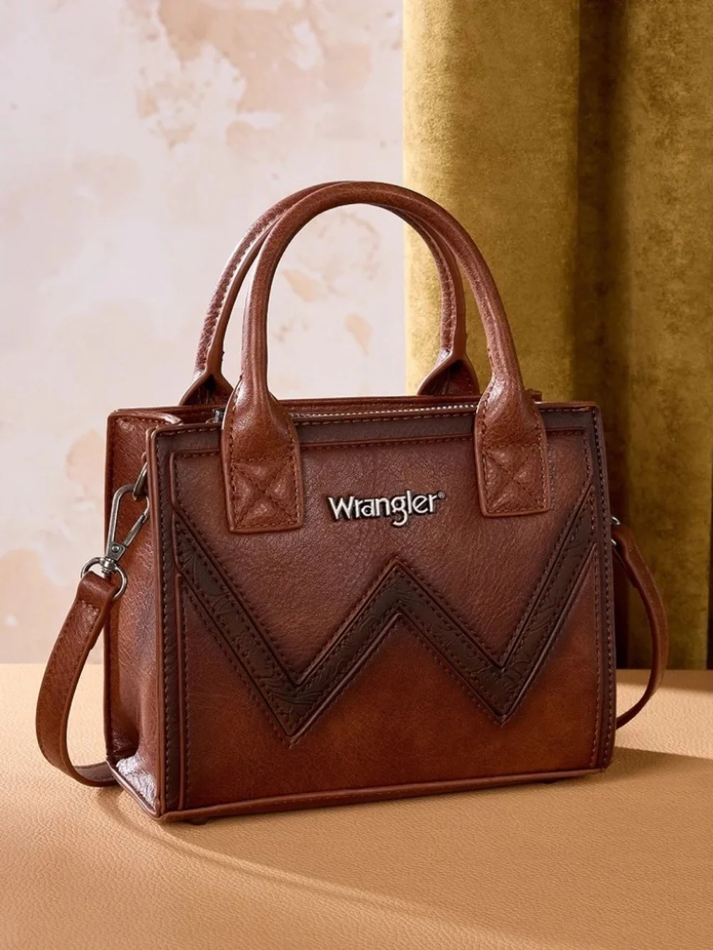 Wrangler Chevron Stitch Tote Crossbody Bag - Brown
